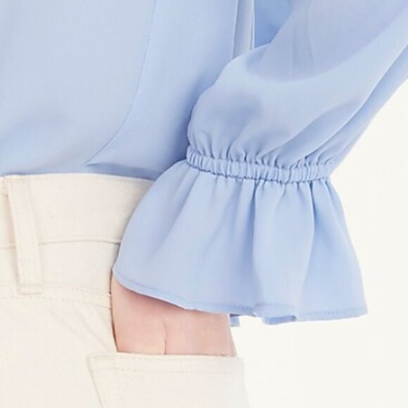 J.Crew Women’s Drapey Blue ruffle‎ tie-neck top - Size Medium - Picture 3 of 14